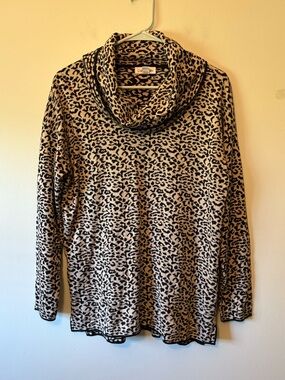 Calvin Klein Leopard-Print Cowl Neck Sweater - Beige & Black, Size Medium